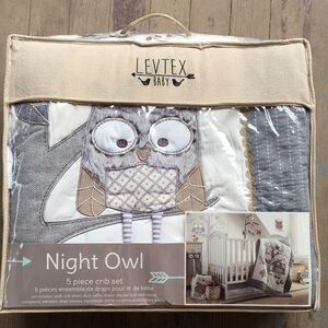 NWT Levtex Baby Night Owl Quilt, Sheet &Duster